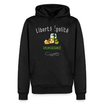 Liberté Egalité Rhum Arrangé Humour Homme - Sweat à capuche Premium bio Homme - noir - Devant - Nico (187cm)