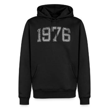 1976 années - Sweat à capuche Premium bio Homme - noir - Devant - Nico (187cm)