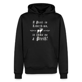 A Preiß in Lederhosn is imma no a Preiß - Männer Premium Bio Hoodie - Schwarz - Vorne - Nico (187cm)