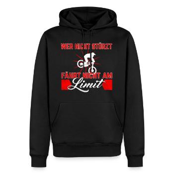 WER NICHT STÜRZT FAHRRAD SPRUCH GESCHENK - Männer Premium Bio Hoodie - Schwarz - Vorne - Nico (187cm)