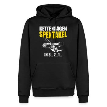 KETTENSÄGE / HOLZ - Männer Premium Bio Hoodie - Schwarz - Vorne - Nico (187cm)