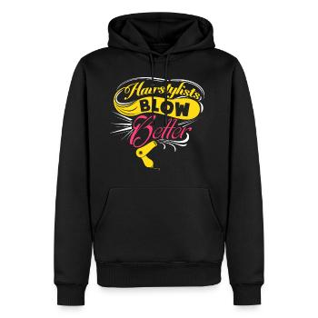 Sprüche - Hairstylists blow better - Männer Premium Bio Hoodie - Schwarz - Vorne - Nico (187cm)