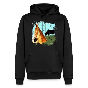 Indianerzelt in der nordamerikanischen Steppe - Männer Premium Bio Hoodie - Schwarz - Vorne - Nico (187cm)