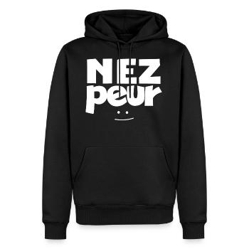 nez peur - Sweat à capuche Premium bio Homme - noir - Devant - Nico (187cm)