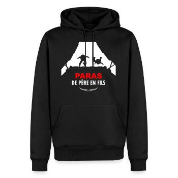 Père et fils militaire parachutiste - Sweat à capuche Premium bio Homme - noir - Devant - Nico (187cm)