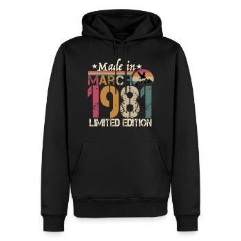 Jahrgang 1981 März 40. Geburtstag - Männer Premium Bio Hoodie - Schwarz - Vorne - Nico (187cm)