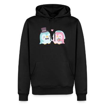 Süße Pinguin Bräutigam und Braut Hochzeitspaar - Männer Premium Bio Hoodie - Schwarz - Vorne - Nico (187cm)