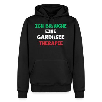Gardasee Ruhe Sprüche - Männer Premium Bio Hoodie - Schwarz - Vorne - Nico (187cm)