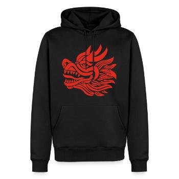 Chinese Dragon Head (Red) - Men’s Premium Organic Hoodie - black - Front - Nico (187cm)