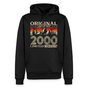 25ème Anniversaire Millésime Septembre Millésime 2000 - Sweat à capuche Premium bio Homme - noir - Devant - Nico (187cm)