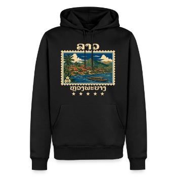 Laos Luang Prabang Marque de voyage vintage - Sweat à capuche Premium bio Homme - noir - Devant - Nico (187cm)