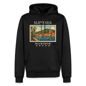 Slovenia Maribor Vintage Travel Brand - Men’s Premium Organic Hoodie - black - Front - Nico (187cm)