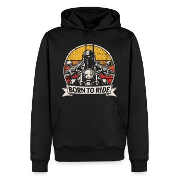 Né pour monter | Moto rétro | Style motard - Sweat à capuche Premium bio Homme - noir - Devant - Nico (187cm)