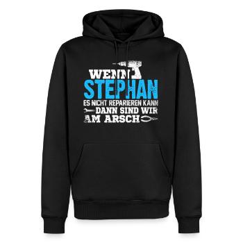 STEPHAN - kann es reparieren - Männer Premium Bio Hoodie - Schwarz - Vorne - Nico (187cm)