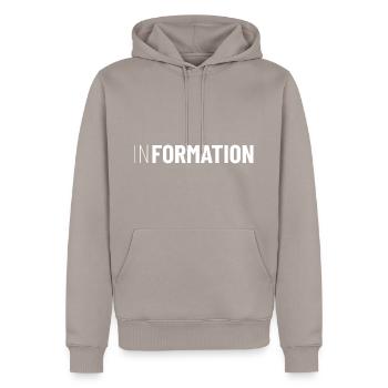 In-Formation Gesellschaft Sarkasmus Typografie - Männer Premium Bio Hoodie - Taupe - Vorne - Nico (187cm)