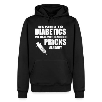 Diabétiques - Sweat à capuche Premium bio Homme - noir - Devant - Nico (187cm)
