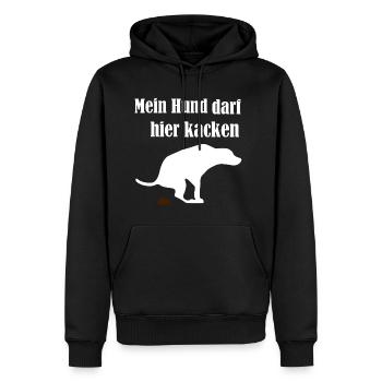 Mein Hund darf hier kacken | kackender Hund - Männer Premium Bio Hoodie - Schwarz - Vorne - Nico (187cm)