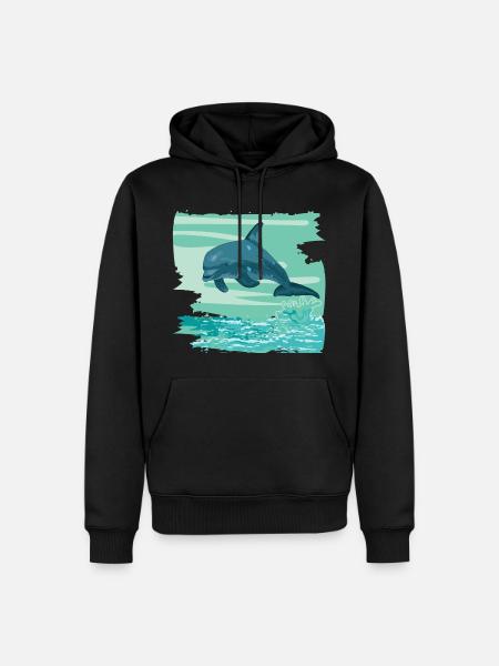 Delfin Tümmler Meeressäuger springt aus dem Meer - Männer Premium Bio Hoodie - Schwarz