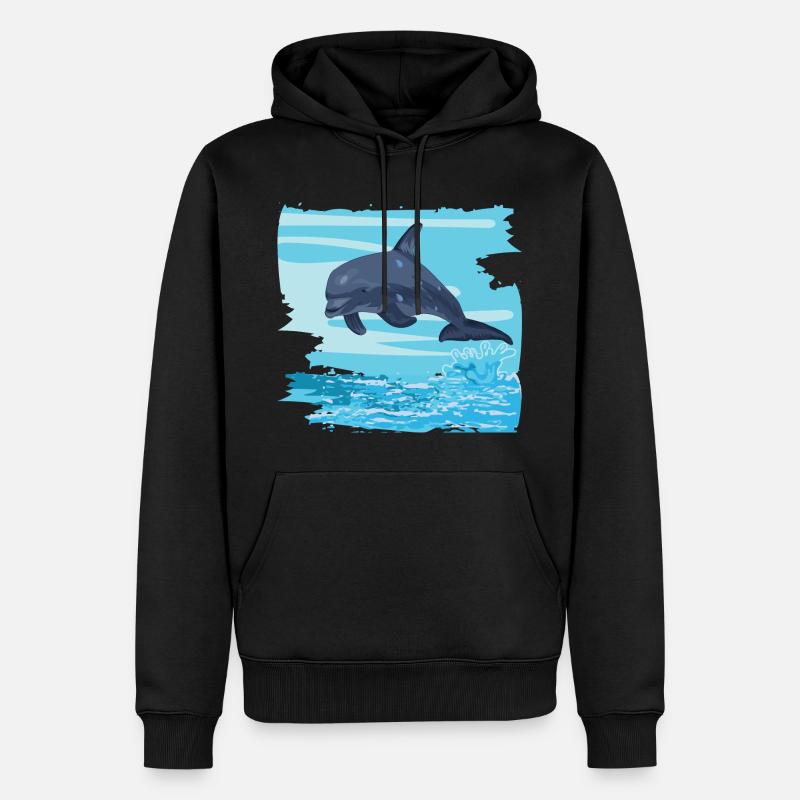 Tümmler Delfin springt aus Meer Wasser Geschenk - Männer Premium Bio Hoodie - Schwarz