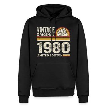 Vintage 1980 Cassette 1980 - 45e anniversaire 1980 - Sweat à capuche Premium bio Homme - noir - Devant - Nico (187cm)