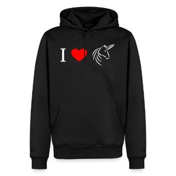 J'aime les licornes - j'aime les licornes - Sweat à capuche Premium bio Homme - noir - Devant - Nico (187cm)