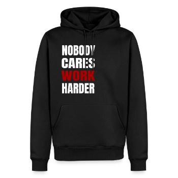Niemand kümmert sich darum, härter zu arbeiten Motivierendes Fitnessstudio Zitat - Männer Premium Bio Hoodie - Schwarz - Vorne - Nico (187cm)