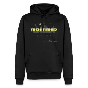 Mohamed jaune blanc étymologie d'origine Arabe. - Sweat à capuche Premium bio Homme - noir - Devant - Nico (187cm)