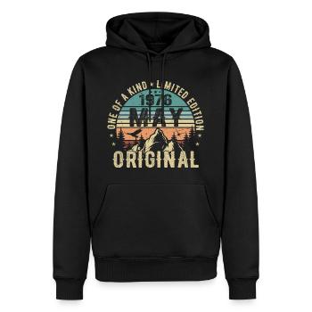 Légendes Mai 1976 Anniversaire Millésime Mai 1976 - Sweat à capuche Premium bio Homme - noir - Devant - Nico (187cm)