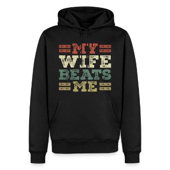 My wife beats me - Sweat à capuche Premium bio Homme - noir - Devant - Nico (187cm)