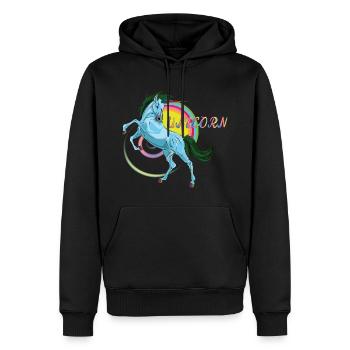 Licorne bleue, légendaire animal mythique - Sweat à capuche Premium bio Homme - noir - Devant - Nico (187cm)