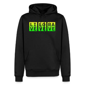 Live Love Rave Clothing EDM Music für Raver und DJ - Männer Premium Bio Hoodie - Schwarz - Vorne - Nico (187cm)