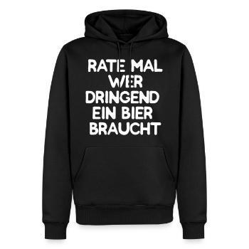 Rate mal wer dringend ein Bier braucht - Männer Premium Bio Hoodie - Schwarz - Vorne - Nico (187cm)