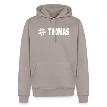 Hashtag Thomas - Männer Premium Bio Hoodie - Taupe - Vorne - Nico (187cm)
