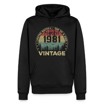 Mars 1981 - Meilleur Cadeau Anniversaire Mars 1981 - Sweat à capuche Premium bio Homme - noir - Devant - Nico (187cm)