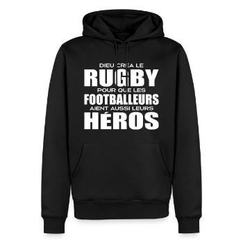 Rugby, rugby sport, rugby humour, rugby - Sweat à capuche Premium bio Homme - noir - Devant - Nico (187cm)