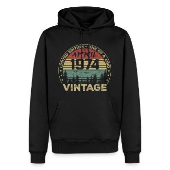 Cadeau Vintage Avril 1974 Anniversaire - Sweat à capuche Premium bio Homme - noir - Devant - Nico (187cm)