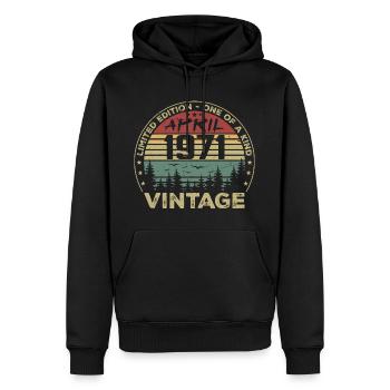 Cadeau Vintage Avril 1971 Anniversaire - Sweat à capuche Premium bio Homme - noir - Devant - Nico (187cm)