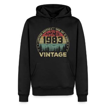 Cadeau Vintage Avril 1983 Anniversaire - Sweat à capuche Premium bio Homme - noir - Devant - Nico (187cm)