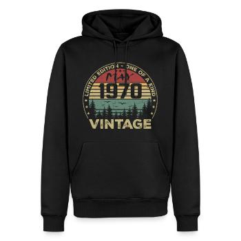 Mai 1970 mai 1970, Vintage May 1970 may 1970 - Sweat à capuche Premium bio Homme - noir - Devant - Nico (187cm)