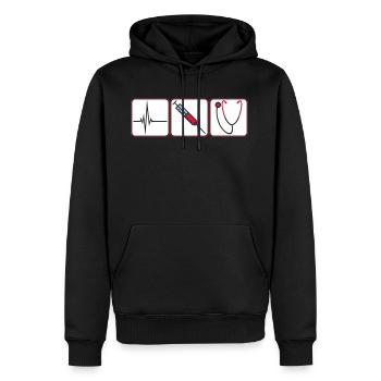 3 arzt button spritze logo Stethoskop abhoeren her - Männer Premium Bio Hoodie - Schwarz - Vorne - Nico (187cm)