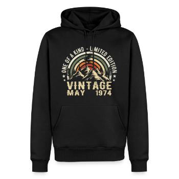 légendes nées en mai 1974 anniversaire mai 1974 - Sweat à capuche Premium bio Homme - noir - Devant - Nico (187cm)
