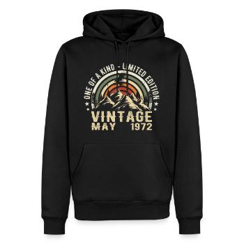 légendes nées en mai 1972 anniversaire mai 1972 - Sweat à capuche Premium bio Homme - noir - Devant - Nico (187cm)