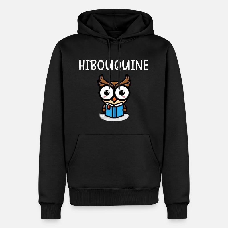 Eule ER LIEST - Männer Premium Bio Hoodie - Schwarz