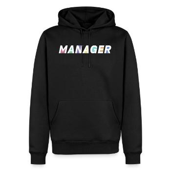 The manager - Men’s Premium Organic Hoodie - black - Front - Nico (187cm)