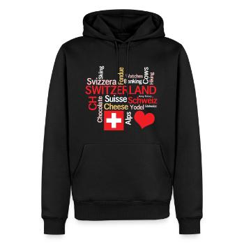 Ich liebe die Schweiz T-Shirt - Männer Premium Bio Hoodie - Schwarz - Vorne - Nico (187cm)