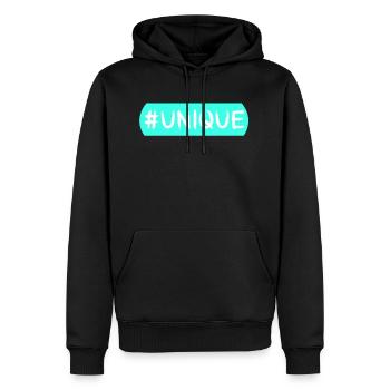 #Unique, Einzigartig, Besonders, Social,Hashtag - Männer Premium Bio Hoodie - Schwarz - Vorne - Nico (187cm)