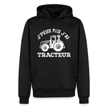 J'Peux Pas J'ai Tracteur Humour Cadeau Fermière - Sweat à capuche Premium bio Homme - noir - Devant - Nico (187cm)