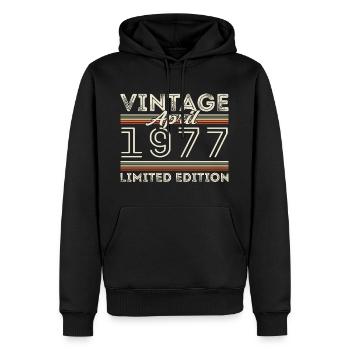 Avril 1977, Né en avril 1977 - 48e anniversaire - Sweat à capuche Premium bio Homme - noir - Devant - Nico (187cm)