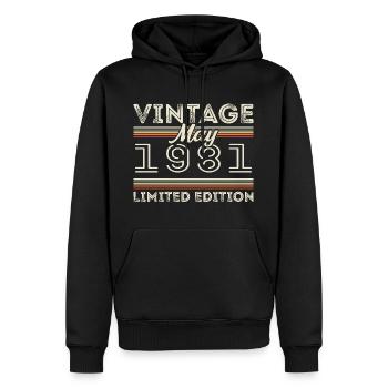 Mai 1981 Anniversaire 1981, Légendaire depuis mai 1981 - Sweat à capuche Premium bio Homme - noir - Devant - Nico (187cm)