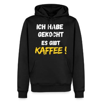 Ich habe gekocht. Es gibt Kaffee! Lustiger Spruch - Männer Premium Bio Hoodie - Schwarz - Vorne - Nico (187cm)